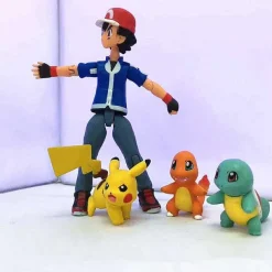 Pkm.store Pokemon Figuren-Ash Ketchum Mit Pikachu, Glumanda Und Schiggy Action Spiel Figur