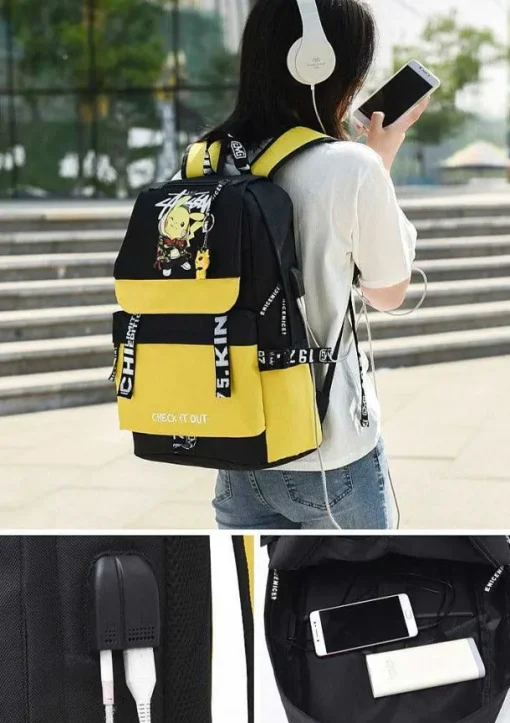 Pkm.store Rucksäcke & Taschen-Groser Pokemon Schulrucksack Mit Usb Ladebuchse Im Pikachu Look