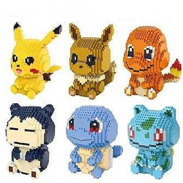 Pkm.store Pokemon Bausteine-Pikachu, Glumanda, Schiggy, Relaxo Oder Evoli Bausteine Set Pokemon