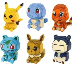 Pkm.store Pokemon Bausteine-Pikachu, Glumanda, Schiggy, Relaxo Oder Evoli Bausteine Set Pokemon