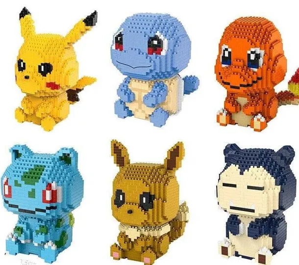 Pkm.store Pokemon Bausteine-Pikachu, Glumanda, Schiggy, Relaxo Oder Evoli Bausteine Set Pokemon