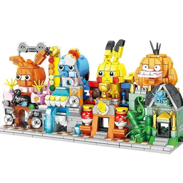 Pkm.store Pokemon Bausteine-Pokemon Enton, Pikachu, Schiggy, Evoli 4In1 Strasen Baustein Set