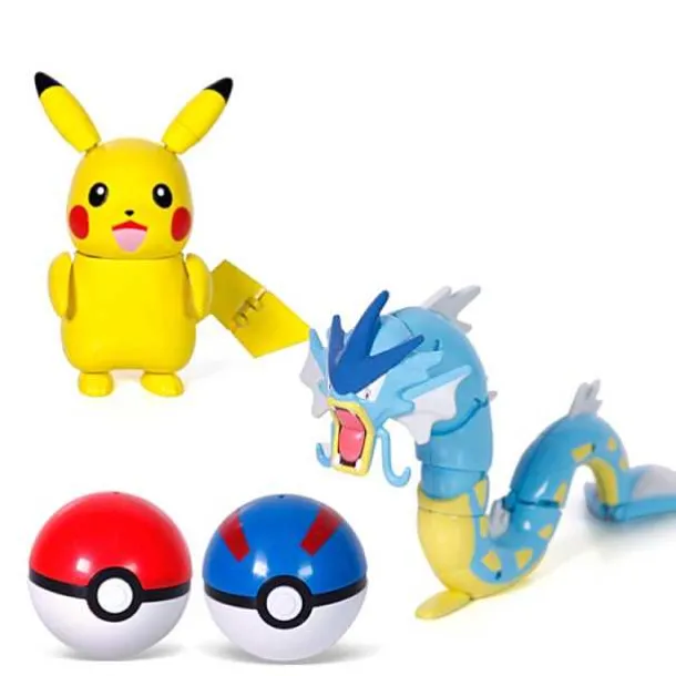 Pkm.store Pokemon Figuren-Pokemon Pokeball Set Mit Figur (Pikachu, Glurak, Bisaflor, Turtok, Garados)