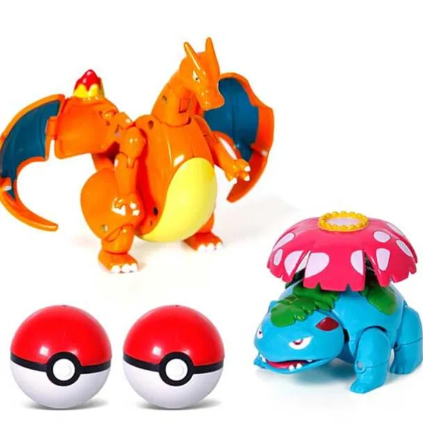 Pkm.store Pokemon Figuren-Pokemon Pokeball Set Mit Figur (Pikachu, Glurak, Bisaflor, Turtok, Garados)
