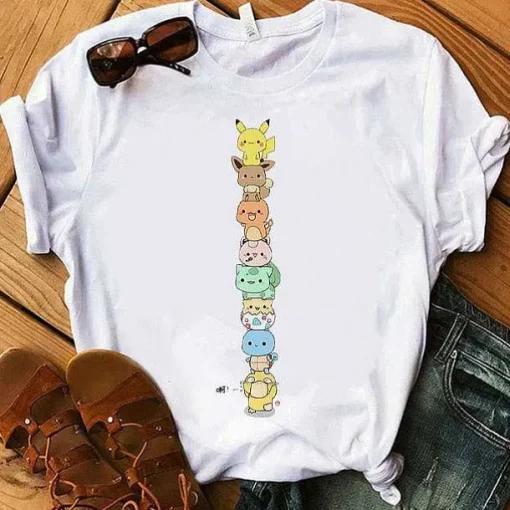 Pkm.store Sommer-Pokemon T-Shirt Fur Frauen / Madchen Snorlax Togepi Squirtle Japanese T-Shirt
