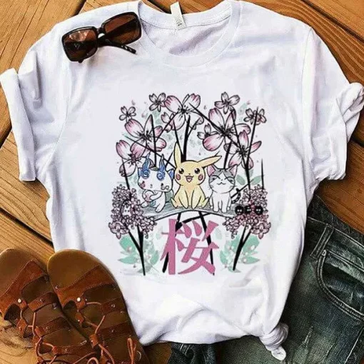 Pkm.store Sommer-Pokemon T-Shirt Fur Frauen / Madchen Snorlax Togepi Squirtle Japanese T-Shirt