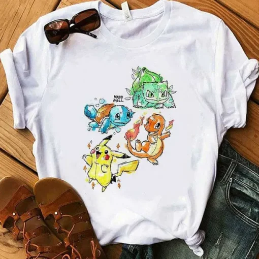 Pkm.store Sommer-Pokemon T-Shirt Fur Frauen / Madchen Snorlax Togepi Squirtle Japanese T-Shirt